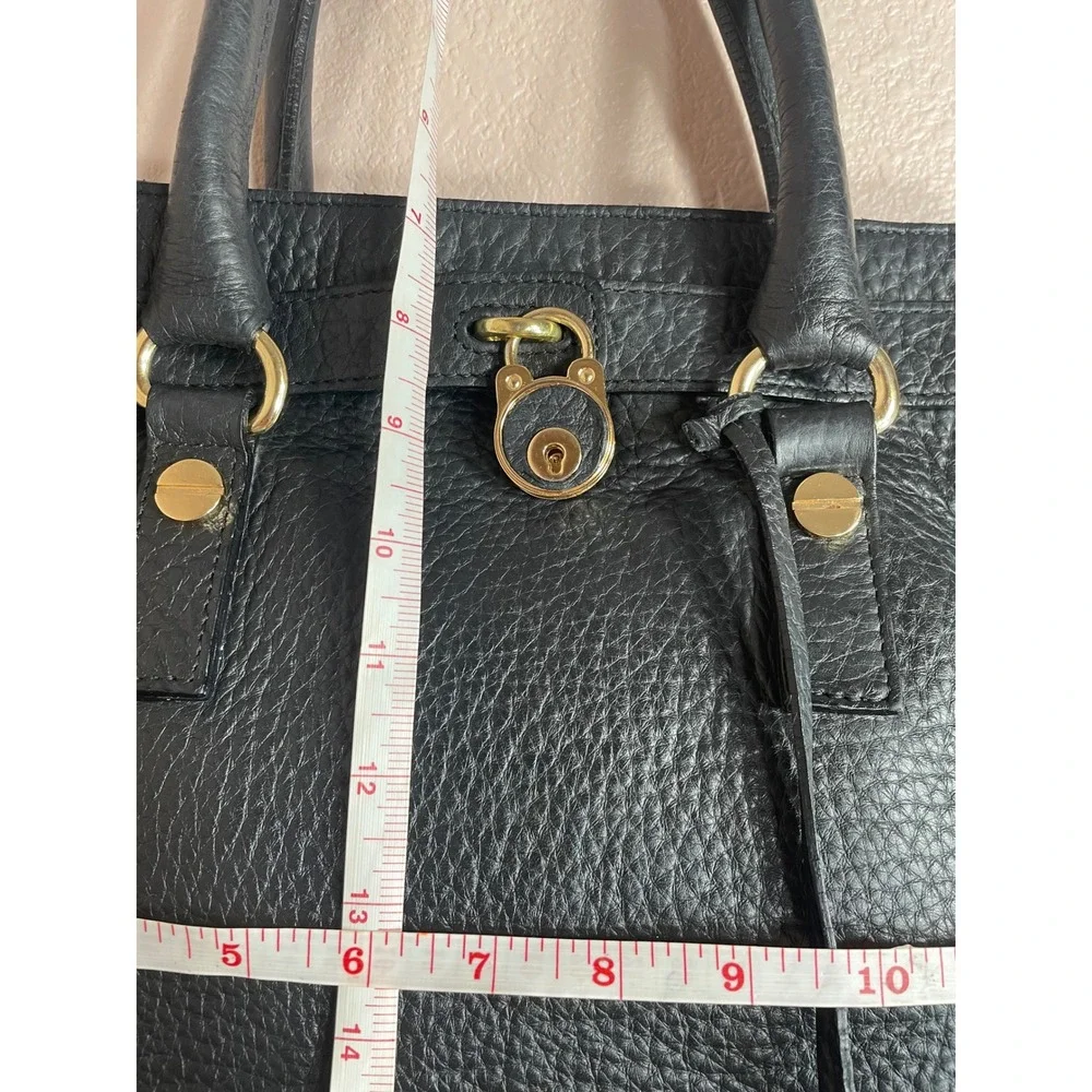 My Choice Black Pebbled Leather Tote Bag Made‎ in Italy Gold Hardware Handbag